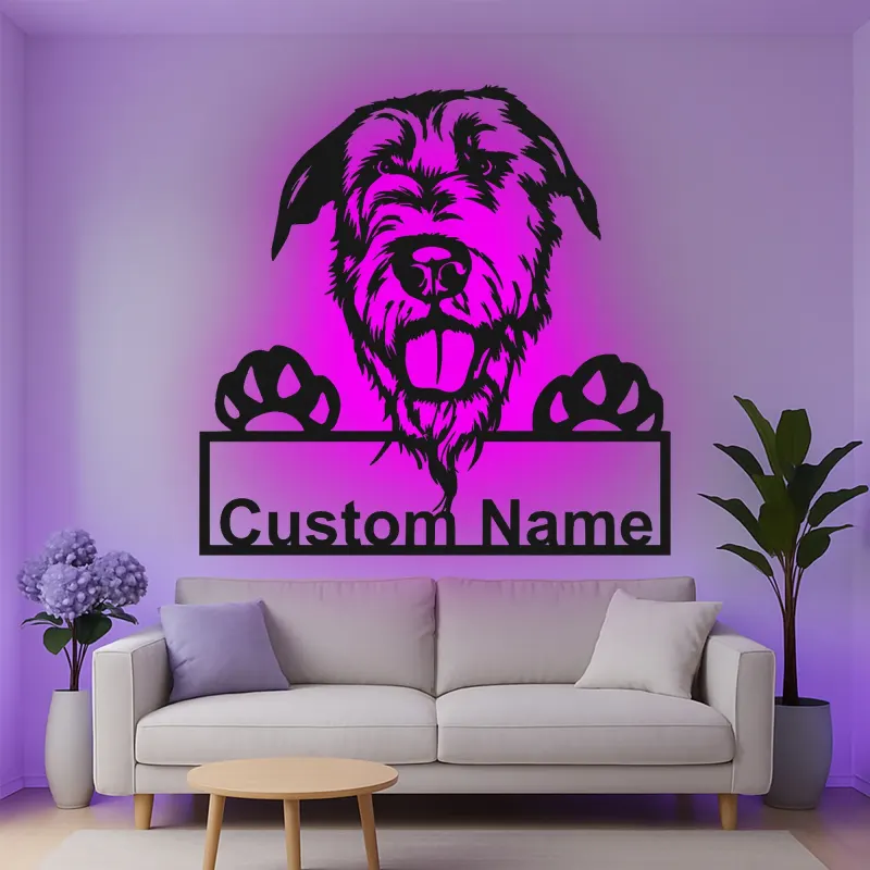 Custom Dog Breed Led Light Metal Wall Art Personalized Pet Parent Gift Living Room or Entryway Decor