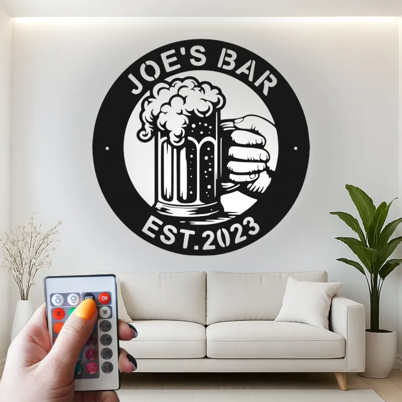 Décoration murale en métal personnalisée Chope de Bière avec Rétroéclairage - Cadeau de Bar pour Lui, Décor de Bar à Domicile ou de Cave à Hommes