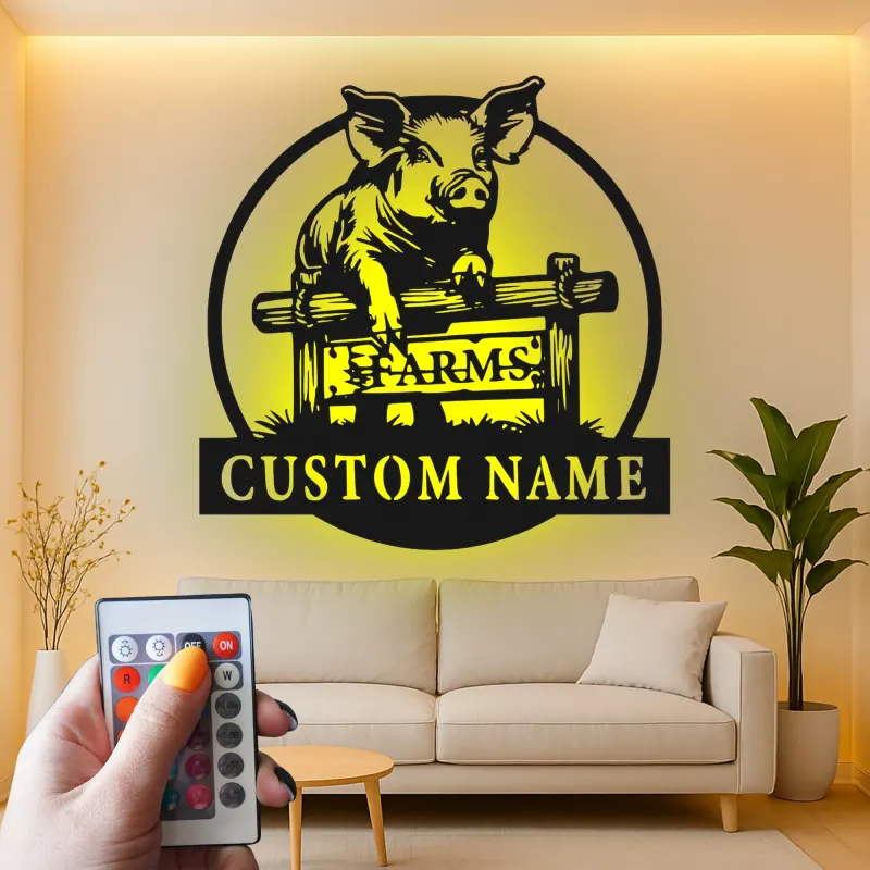 Cartel de metal LED de granja de cerdos personalizado Regalo para agricultores Decoración rústica de granja