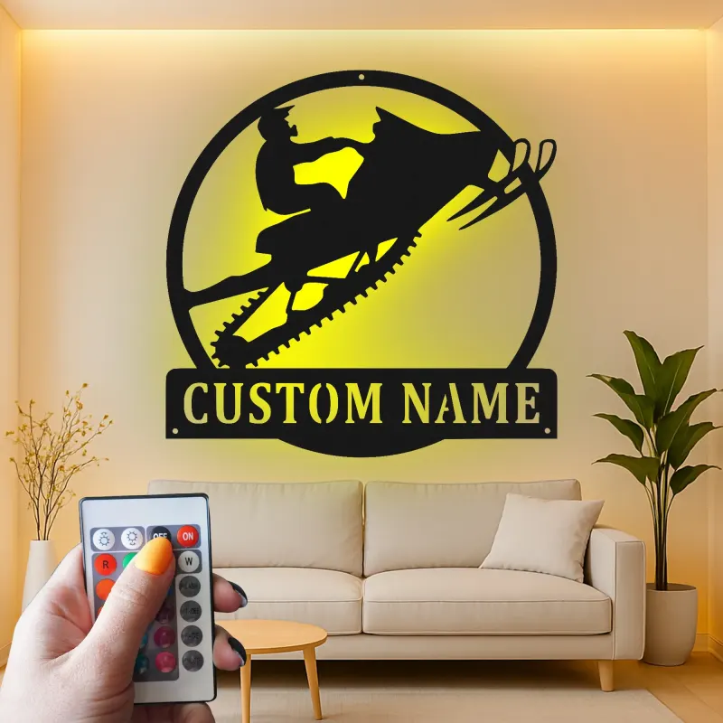 Custom Snowmobile LED Sign | Personalized Metal Wall Art | Winter Sports Decor for Cabin, Garage & Home