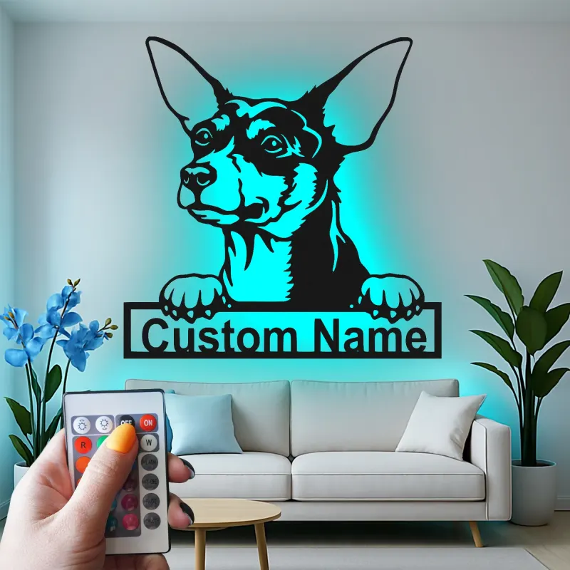 Cartel de metal personalizado con luz LED de chihuahua, regalo para amantes de los perros, decoración para sala de estar