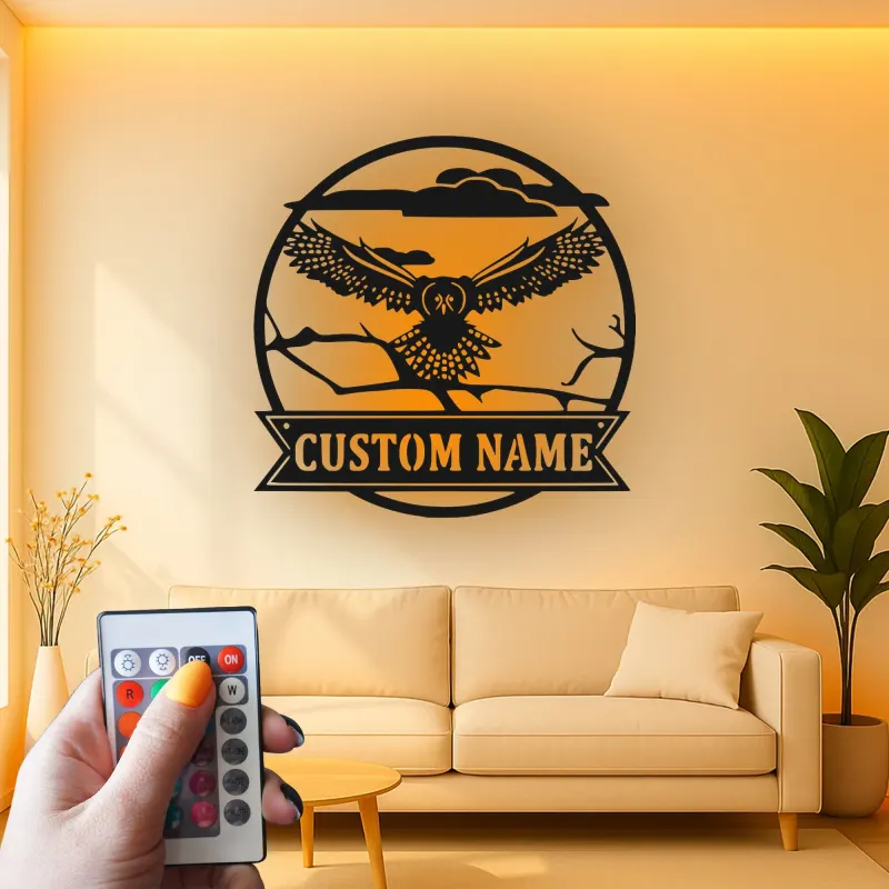 Custom Flying Owl LED Sign | Personalized Metal Wall Art | Wildlife Cabin Decor | Nature Lover Gift