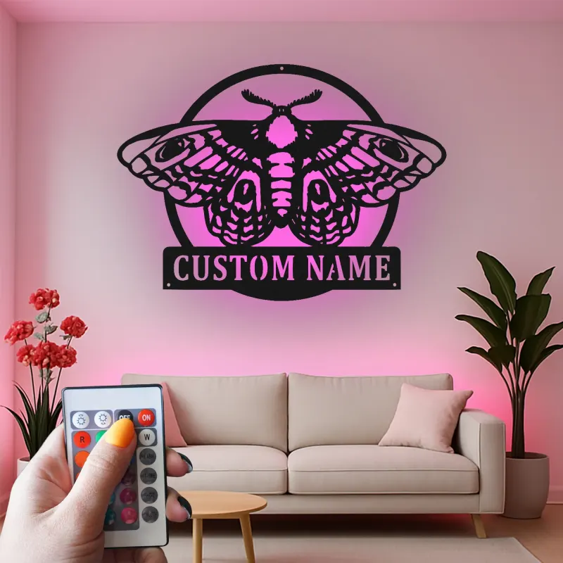 Luna Moth LED Metal Wall Art | Personalized Butterfly Sign | Custom Nature Decor for Boho & Biophilic Interiors | Garden Lover Gift