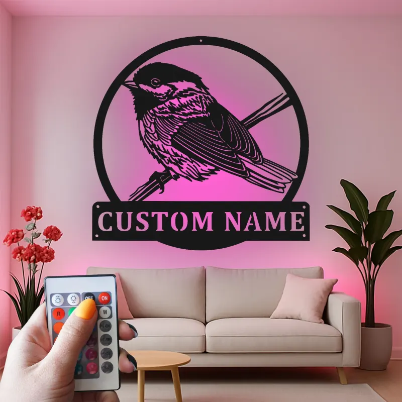 Custom Bird Silhouette Led Light Metal Wall Art Personalized Gift for Bird Lovers Living Room Nature Decor