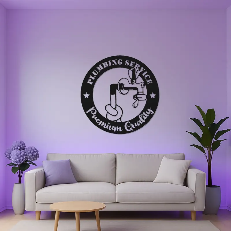 Custom Plumber Sign with LED | Metal Wall Art for Plumbing Service | Retro Garage & Man Cave Decor