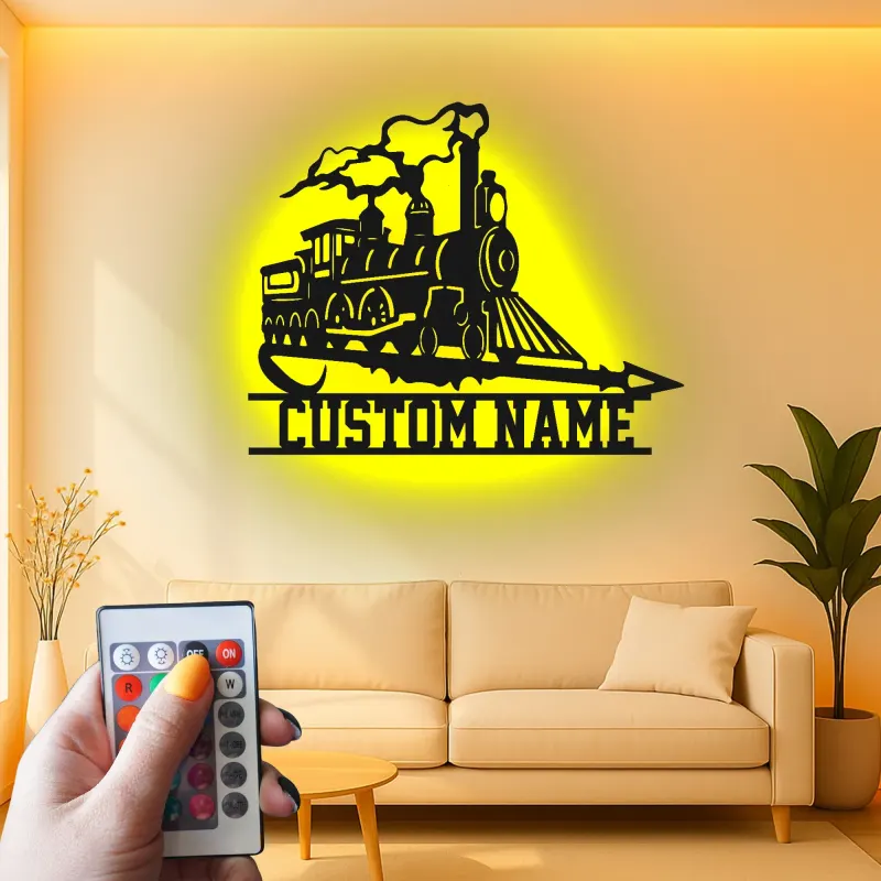 Custom Steam Train Led Light Metal Wall Art Personalized Gift for Train Enthusiasts Man Cave or Office Decor 2