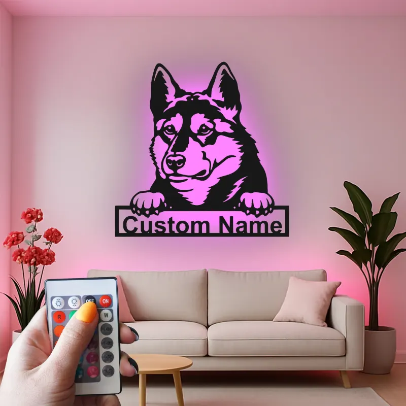 Cartel de metal LED personalizado de Pastor Alemán, regalo para amantes de los perros, decoración para la sala de estar