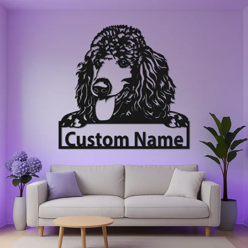 Panneau personnalisé pour Caniche Standard | Décoration murale en métal LED personnalisée | Cadeau pour amoureux des chiens et décor de portrait d'animal de compagnie
