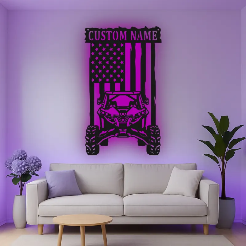 Insegna in metallo LED personalizzata con bandiera americana per ATV - Regalo per appassionati di fuoristrada, decorazione per garage o man cave