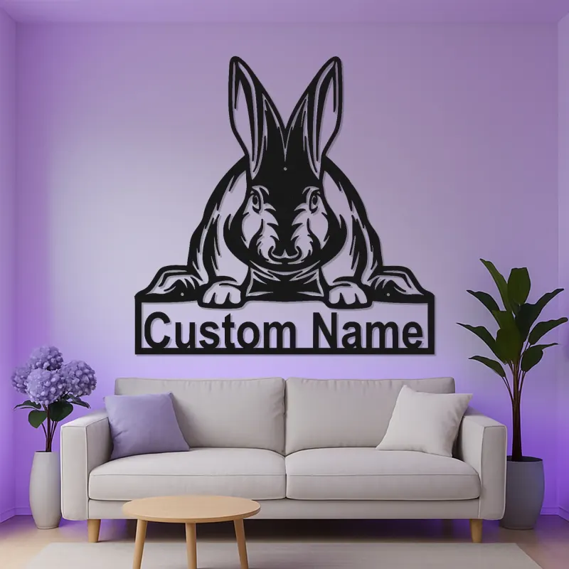 Realistic Rabbit LED Sign | Custom Metal Name Plaque for Nursery | Personalized Bunny Wall Art | Animal Lover Gift