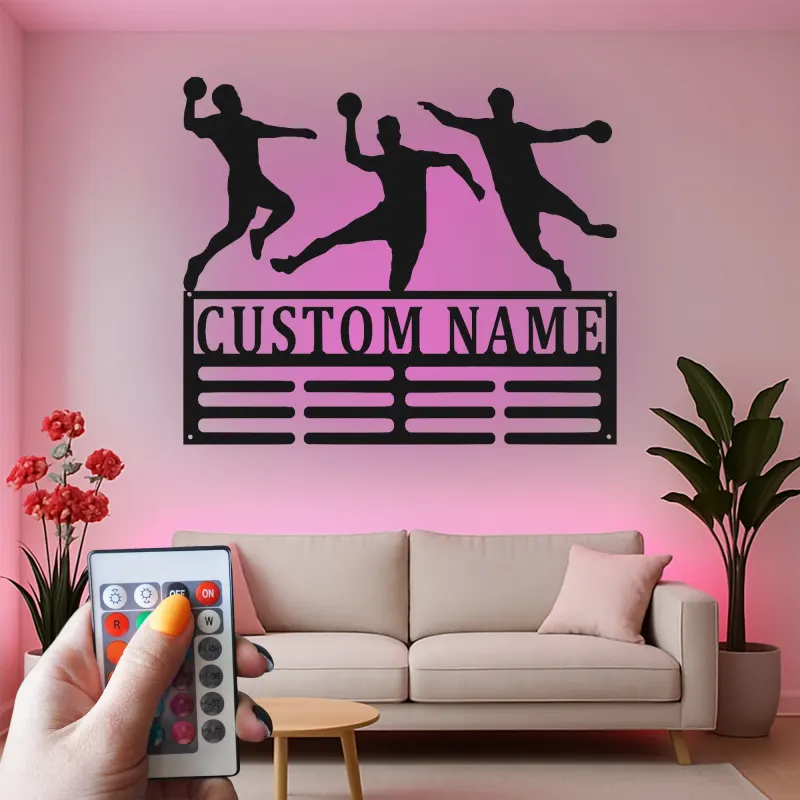 Custom Handball Sign with LED | Personalized Metal Wall Art | Athlete Name Decor for Team Room | Gift for Players & Coaches