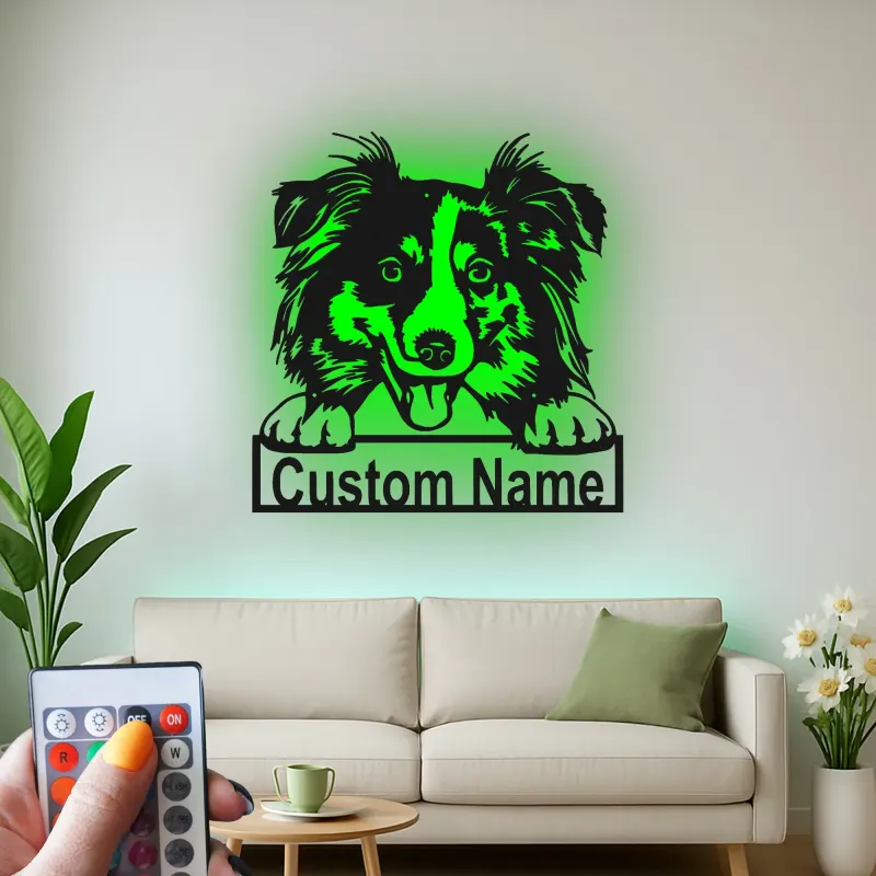 Décoration murale en métal LED personnalisée Border Collie pour les amoureux des chiens 2
