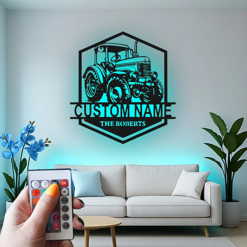 Insegna in metallo LED personalizzata a forma di trattore - Regalo per agricoltori, decorazione rustica per fattoria 2