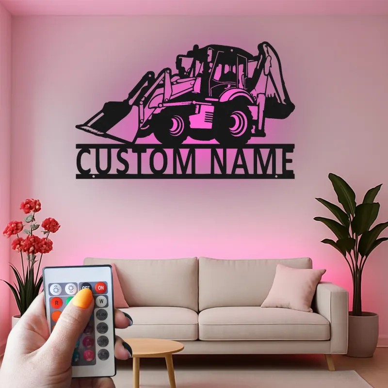 Insegna in metallo LED personalizzata per escavatore - Regalo per lui, decorazione per garage o laboratorio 2