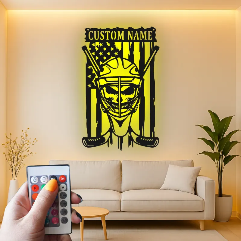 Insegna personalizzata per portiere di hockey | Arte murale LED in metallo | Decorazione per camera da adolescente e man cave | Regalo per giocatore di hockey
