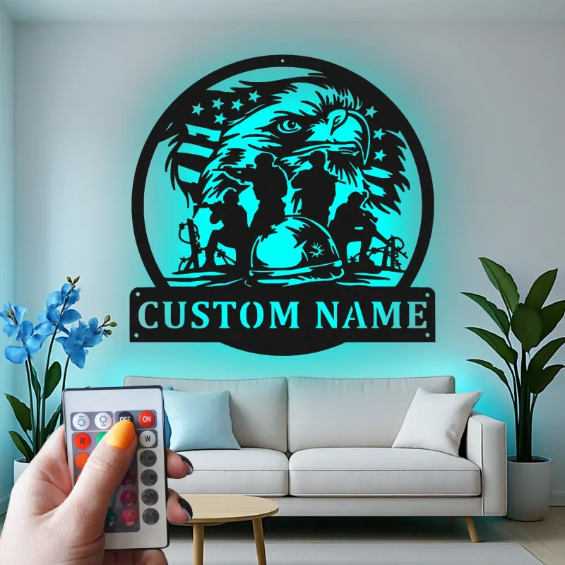 Décoration murale en métal personnalisée avec lumière LED hommage militaire, cadeau patriotique pour vétérans, décoration de bureau ou de salon