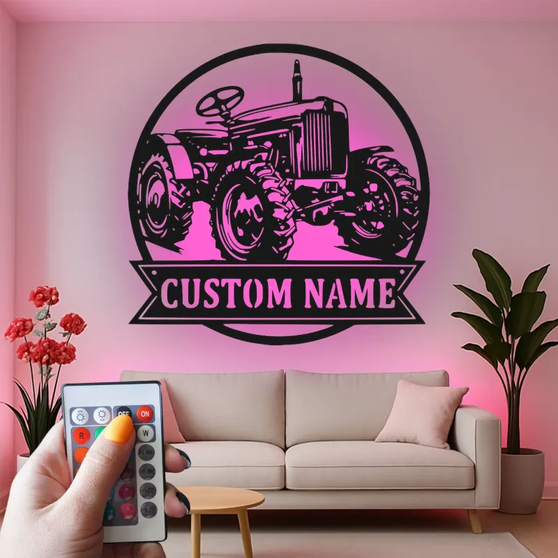 Custom Tractor Led Light Metal Wall Art Personalized Farmer Gift Rustic Farmhouse Decor for Barn or Garage