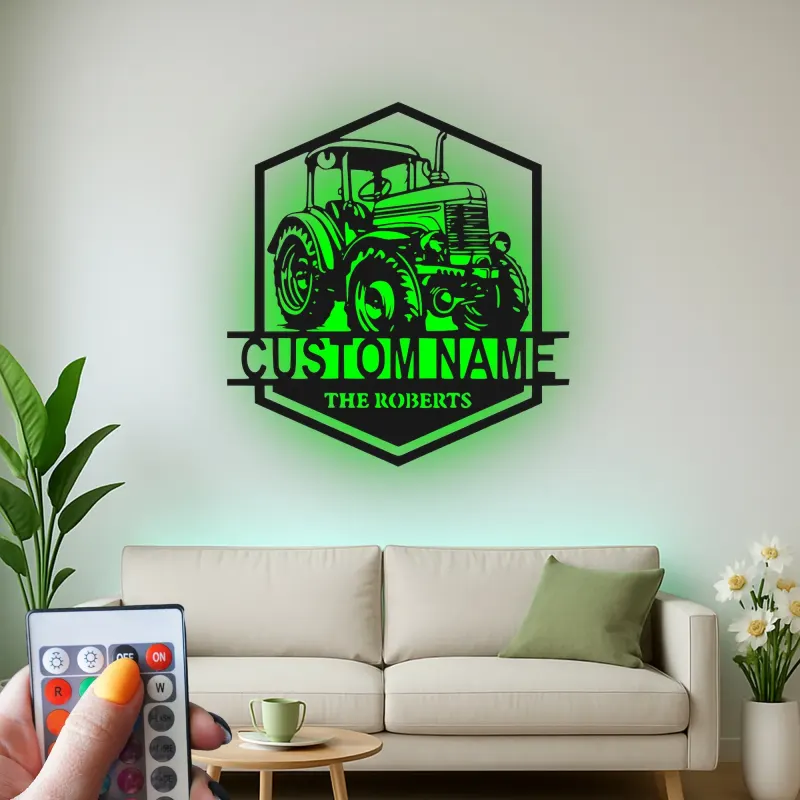 Insegna in metallo LED personalizzata a forma di trattore - Regalo per agricoltori, decorazione rustica per fattoria 2