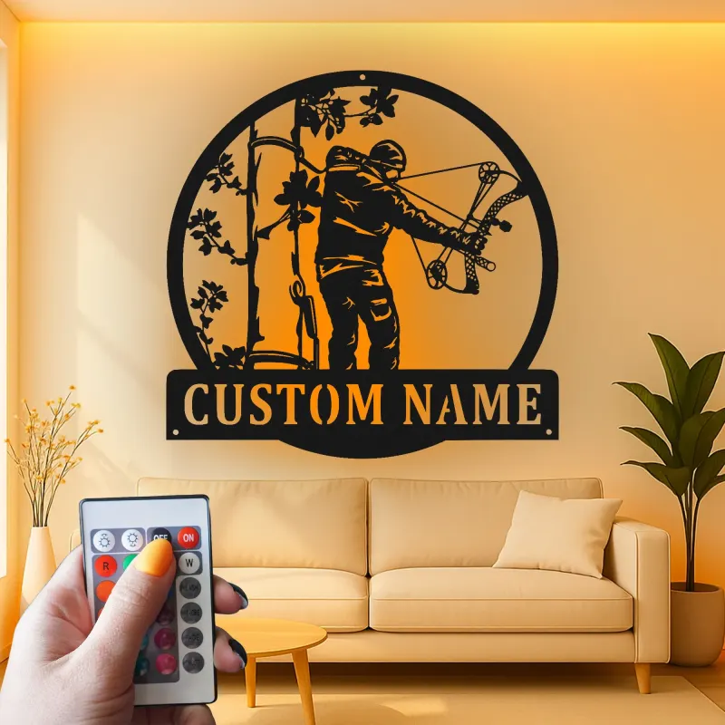 Insegna in metallo LED personalizzata per cacciatori di archi - Regalo per appassionati di tiro con l'arco - Decorazione per man cave 2