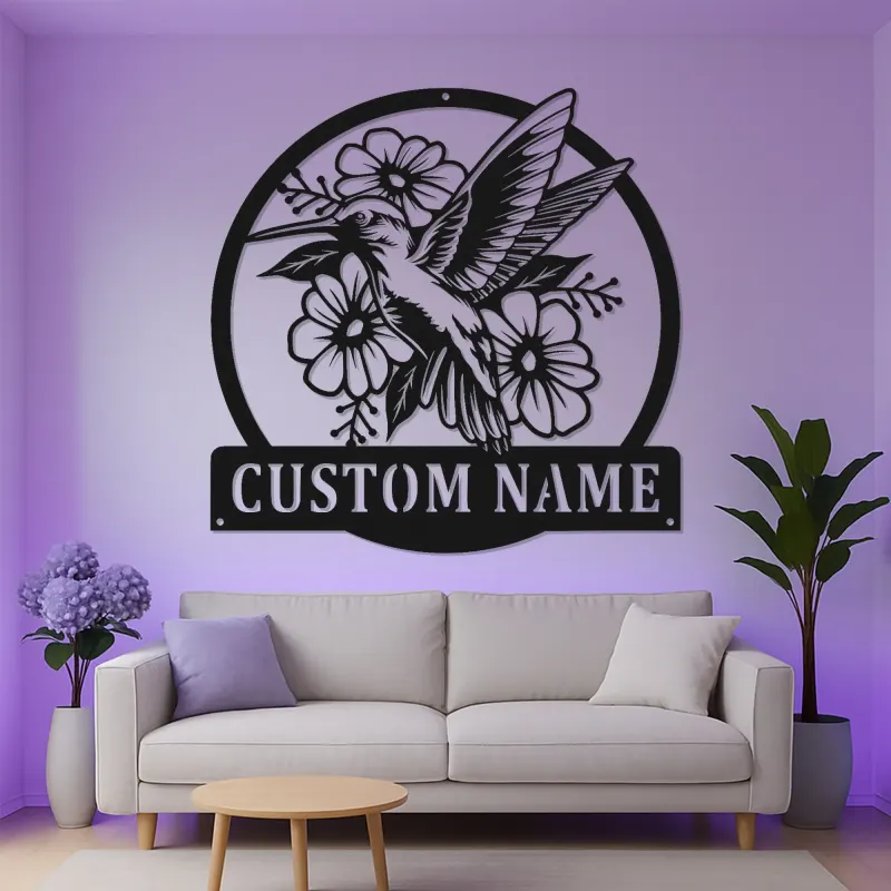 Custom Hummingbird Metal Sign | LED Light Wall Art | Personalized Floral Garden Decor | Housewarming Gift for Bird Lovers