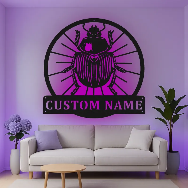 Custom Beetle Led Light Metal Wall Art Unique Gift for Entomologists Nature-Inspired Home Decor