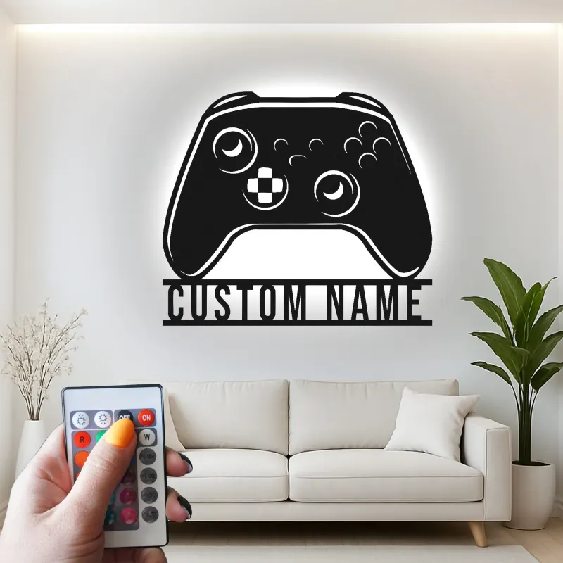 Personalisierte Gamer-Tag LED-Schild | Individuelle Spielcontroller Metall-Wandkunst | Videospiel Raum Dekoration für Teenager | RGB hinterleuchtetes Gaming-Setup