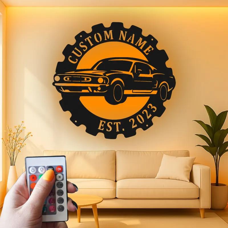 Custom Muscle Car Led Light Metal Wall Art Personalized Gift for Car Enthusiasts Garage or Man Cave Decor 2