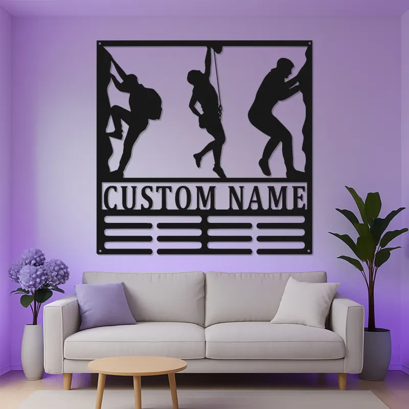 Arte in Metallo per Arrampicata su Roccia Personalizzata | Insegna Nome LED Personalizzata | Regalo per Amanti dell'Avventura e Decorazione per Palestra