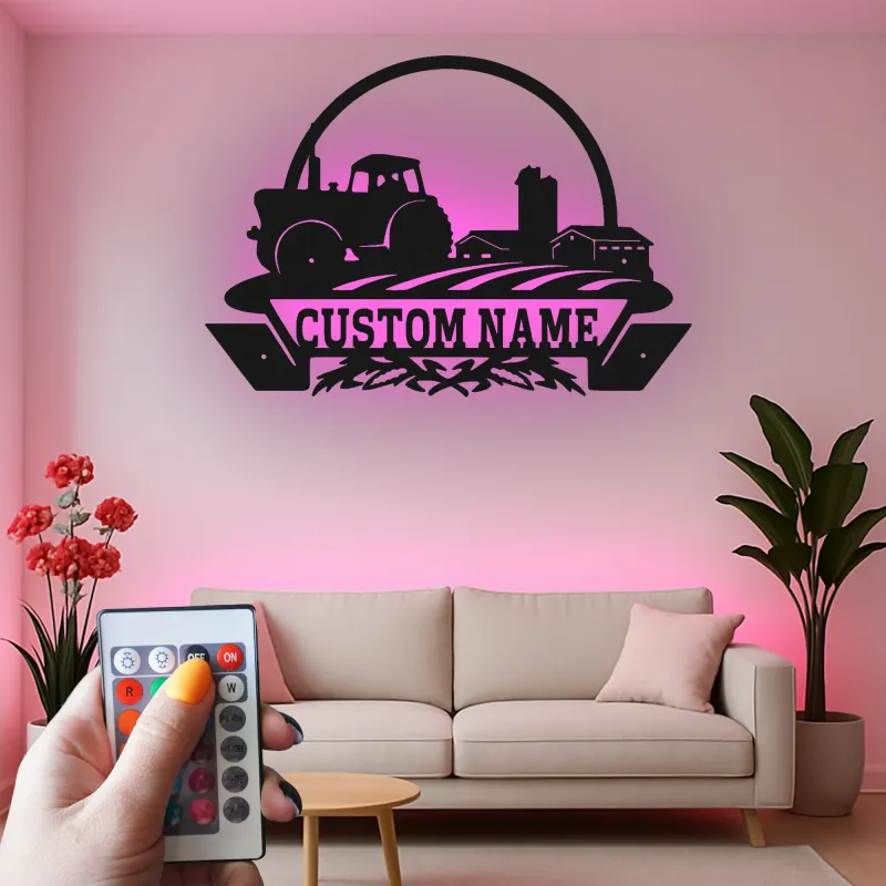 Décoration murale en métal personnalisée Tracteur de ferme avec rétroéclairage LED Cadeau pour agriculteur Décor rustique pour maison de campagne