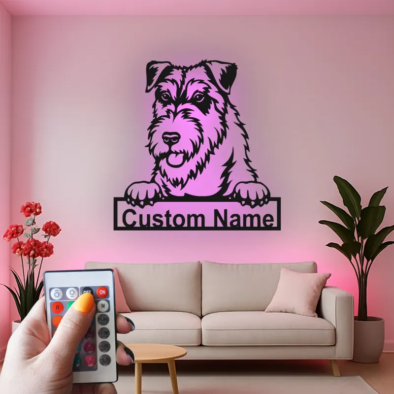 Insegna in metallo LED personalizzata Schnauzer regalo per amanti dei cani decorazione per soggiorno