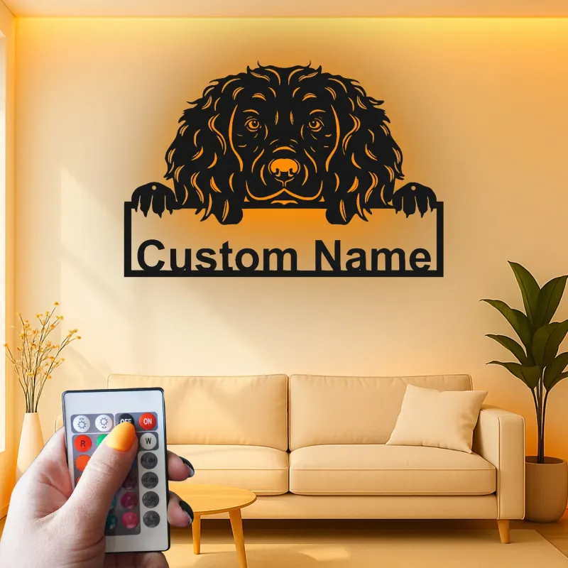 Custom Cocker Spaniel Led Light Metal Wall Art Personalized Dog Lover Gift Living Room Pet Decor