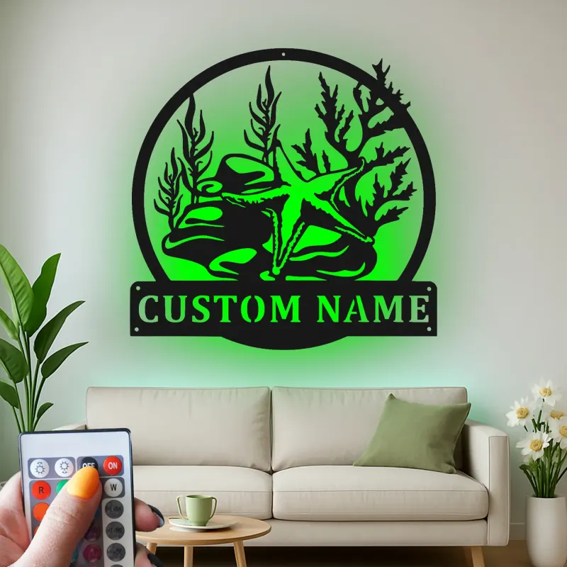 Starfish Metal Wall Art | Personalized Nautical LED Sign | Custom Coastal Decor for Beach House & Business