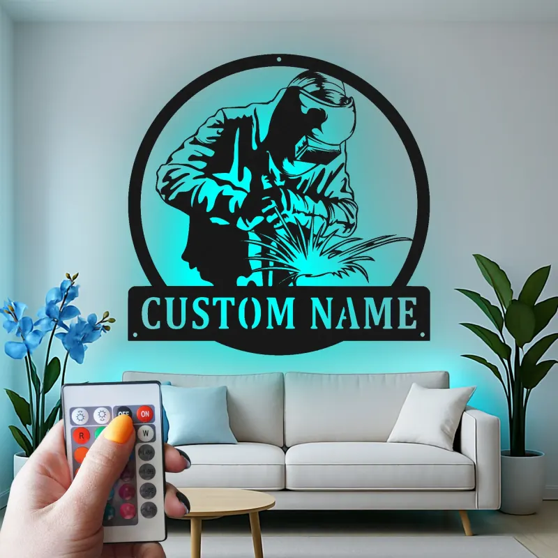 Décoration murale en métal LED personnalisée pour soudeur - Cadeau pour passionnés de soudage, décoration de garage ou d'atelier