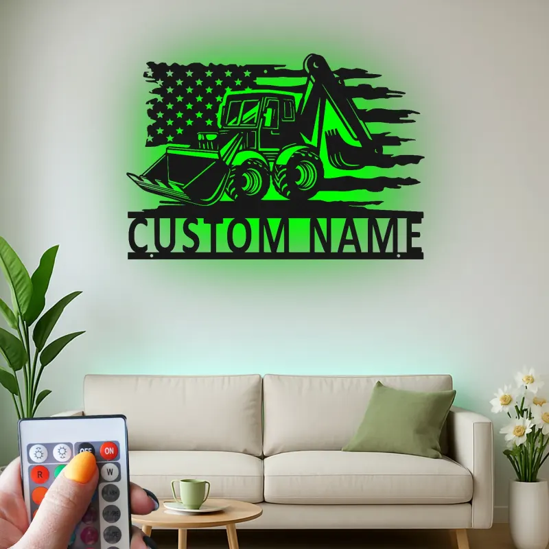 Cartel de metal LED personalizado de excavadora para regalo de construcción para él
