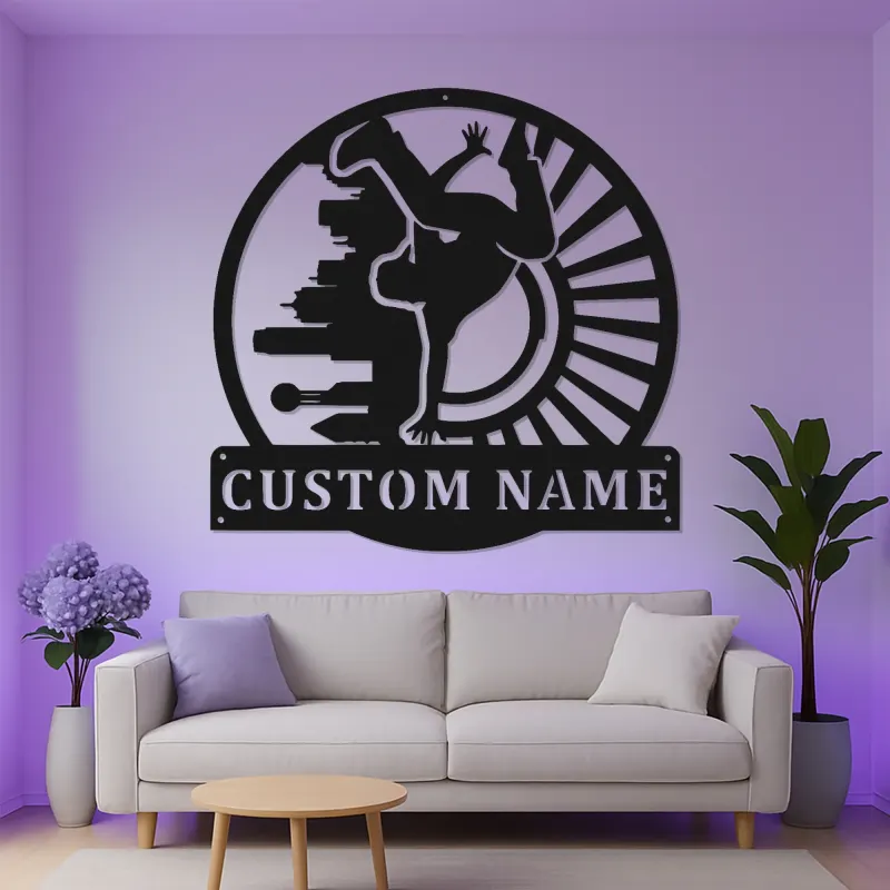 Custom Breakdancer LED Metal Sign | Urban Dance Studio Wall Art | Personalized Teen Room Decor | Hip Hop Dancer Gift