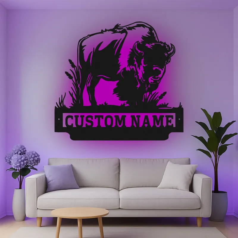 Custom Bison Led Light Metal Wall Art Personalized Wildlife Gift for Nature Lovers Rustic Home Decor 1