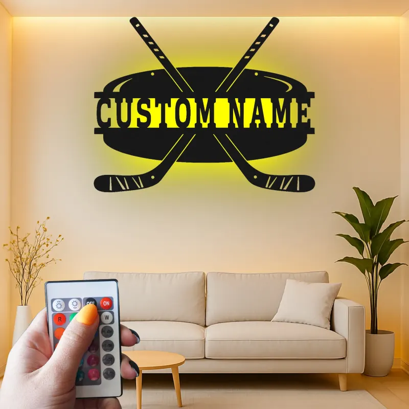 Insegna con Nome Personalizzato per Hockey con Luci LED | Insegna in Metallo Personalizzata | Regalo per Giocatori di Hockey per Stanza da Gioco e Decorazione per Camera da Letto