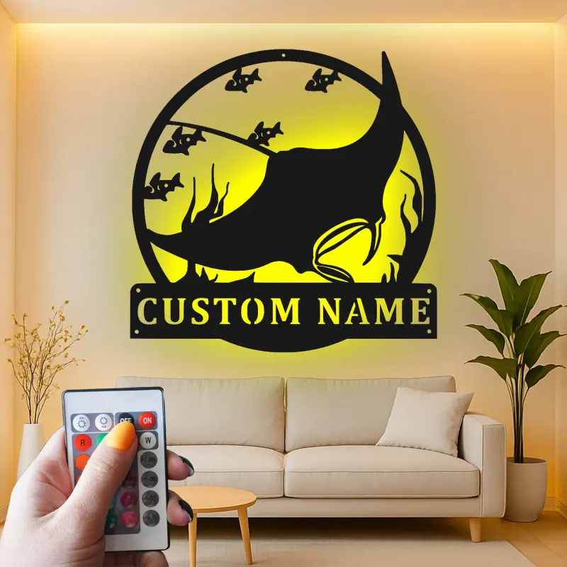Custom Manta Ray Metal Wall Art | LED Ocean Life Sign | Personalized Nautical Decor for Beach House | Gift for Marine Lovers