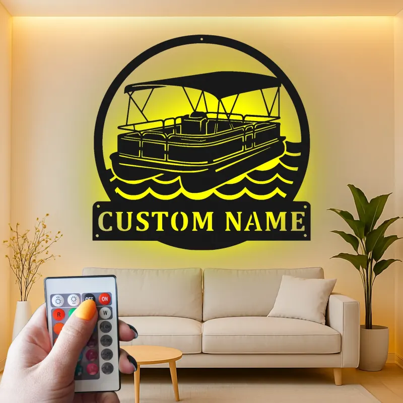 Insegna LED Personalizzata per Barca Pontoon | Arte Murale in Metallo Personalizzata | Decorazione Nautica per Casa al Lago per Naviganti