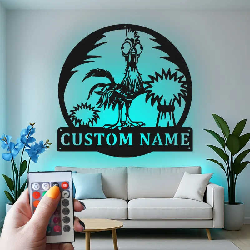 Cartel de Metal Personalizado de Gallo | Decoración LED Personalizada para Gallinero | Arte Mural Divertido para Granjero