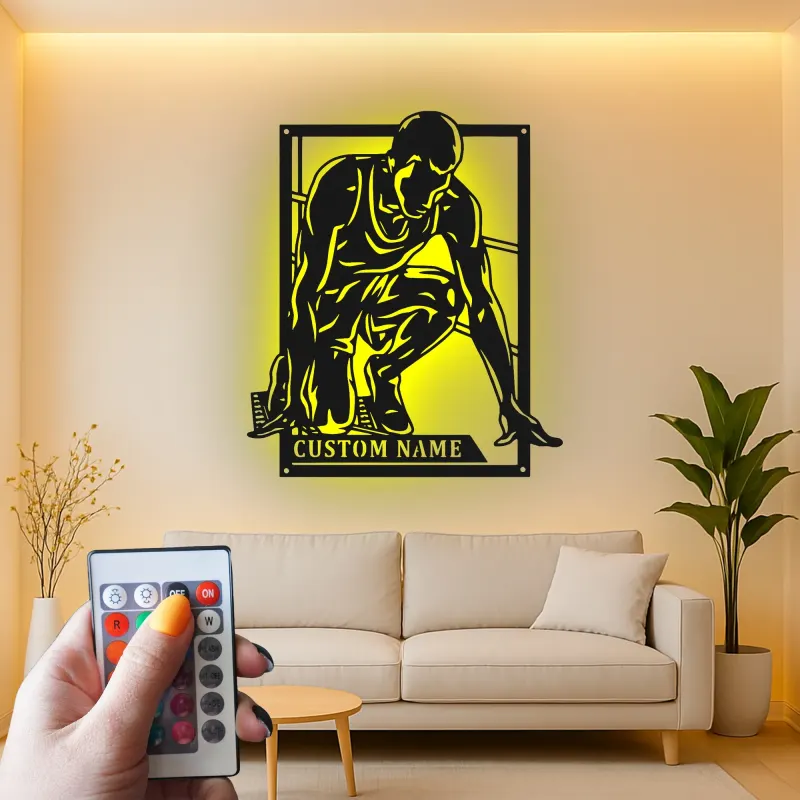 Runner LED Metal Wall Art | Personalized Sprinter Sign | Custom Track Athlete Gift | Modern Sports Decor for Room