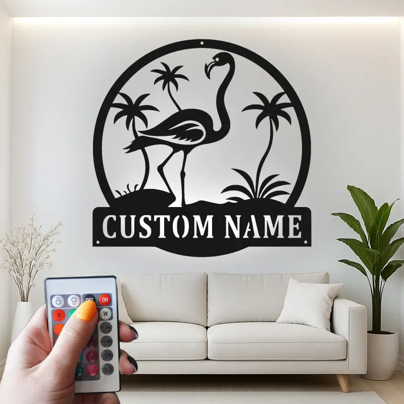Custom Flamingo LED Sign | Personalized Metal Wall Art | Tropical Beach House & Patio Decor | Custom Name Gift