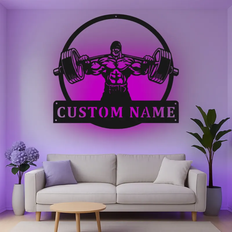 Custom Bodybuilder Weightlifting Led Light Metal Wall Art Gym Decor Gift for Fitness Enthusiasts Home Gym Wall Accent