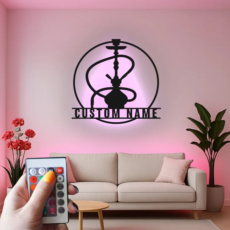 Insegna LED per Hookah Personalizzata | Insegna in Metallo per Lounge Shisha | Decorazione per Bar e Regalo Unico per Fumatore