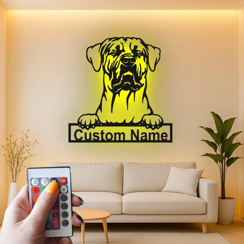 Custom Mastiff Led Light Metal Wall Art Personalized Dog Lover Gift Living Room Pet Decor 4