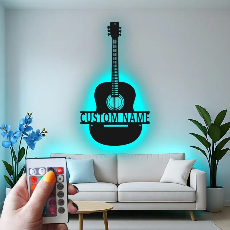 Personalisierte Gitarren-LED-Leuchte | Individuelle Metall-Wandkunst für Musikzimmer | Geschenk für Musiker
