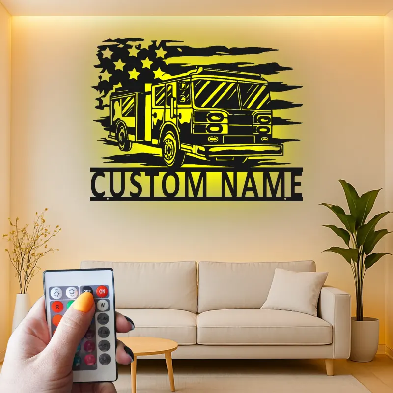Cartel LED de bombero personalizado | Arte mural de metal de camión de bomberos personalizado | Regalo para primer respondedor | Decoración de pared de estación de bomberos