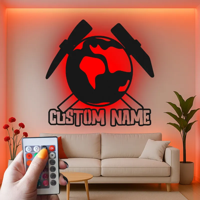 Custom Geology LED Metal Wall Art | Personalized Geologist Gift Sign | Earth & Rock Hammer Decor for Study Room & Office
