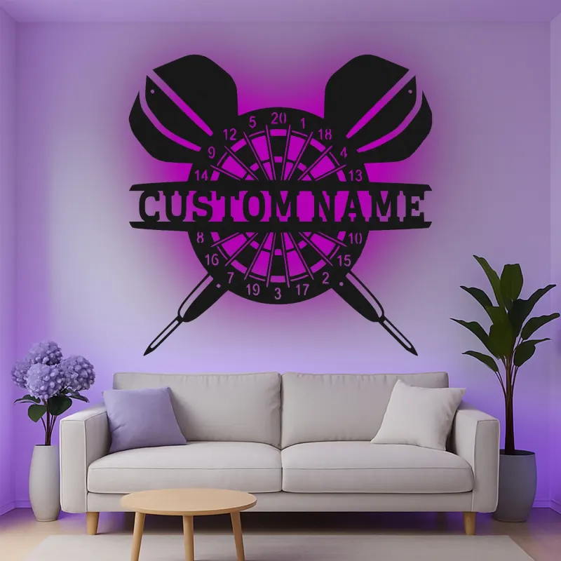 Cartel de metal personalizado con luz LED de diana, regalo personalizado para entusiastas de los dardos, decoración para sala de juegos