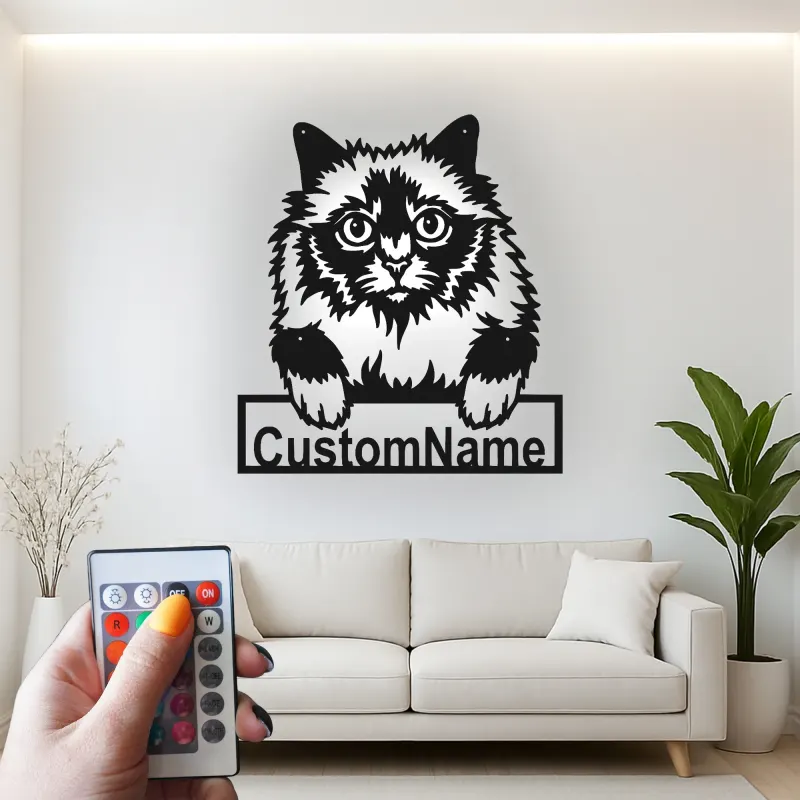 Cartel de metal LED de gato persa personalizado, regalo para amantes de mascotas, decoración para dormitorio o sala de estar